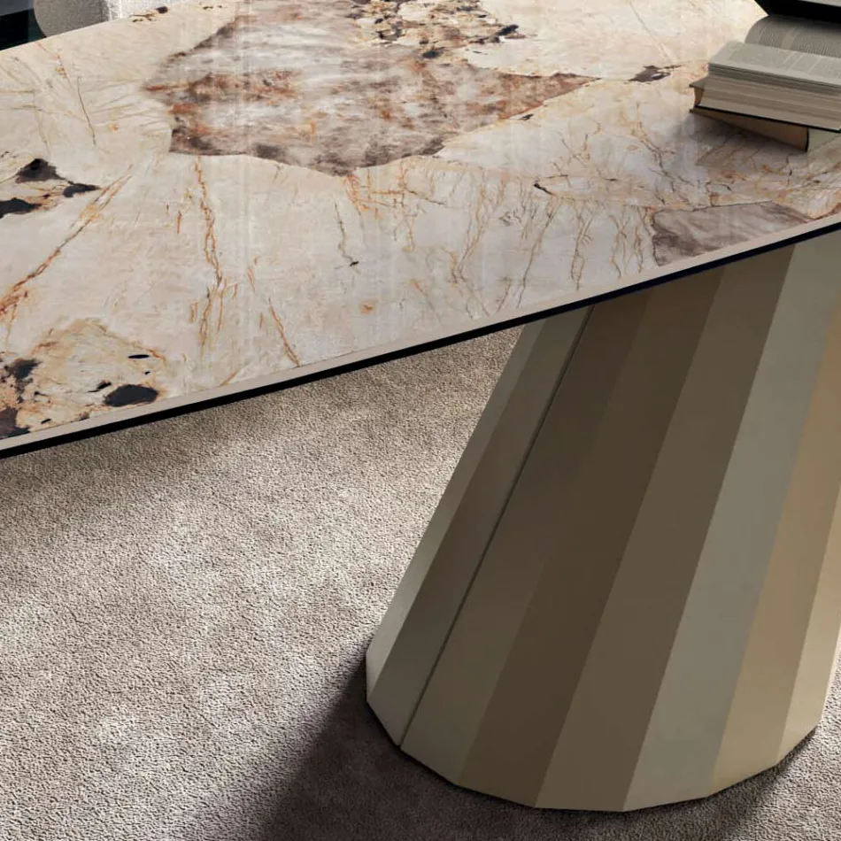 Tavolo Fisso Rettangolare in Acciaio e Ceramica Made in Italy - Pantaloni Viadurini
