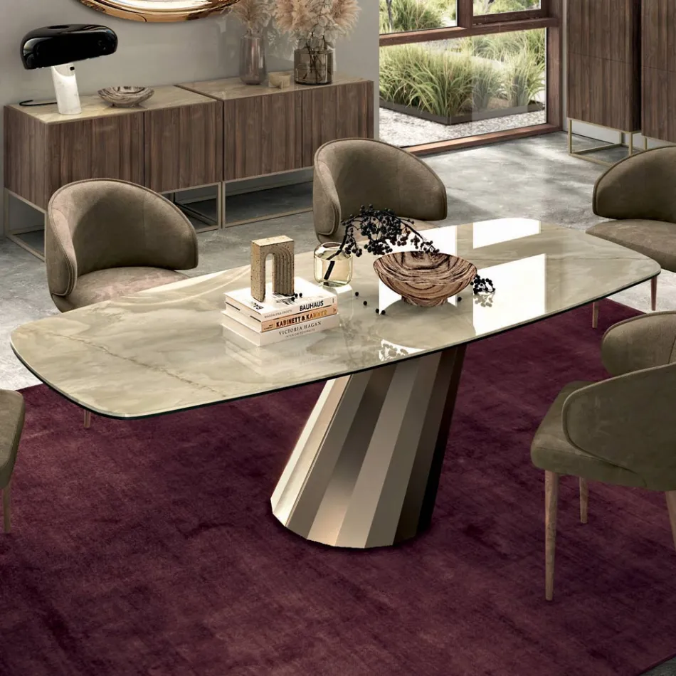 Tavolo Fisso Rettangolare in Acciaio e Ceramica Made in Italy - Pantaloni Viadurini