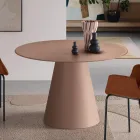 Tavolo Fisso Tondo da Quattro Persone Base in Mdf e Vetro Opaco - Lumen Viadurini