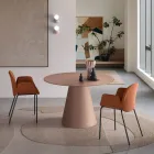Tavolo Fisso Tondo da Quattro Persone Base in Mdf e Vetro Opaco - Lumen Viadurini