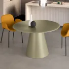 Tavolo Fisso Tondo da Quattro Persone Base in Mdf e Vetro Opaco - Lumen Viadurini