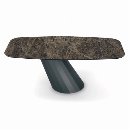 Tavolo in Ceramica e Basamento Finitura Grafite Made in Italy - Pantaloni Viadurini