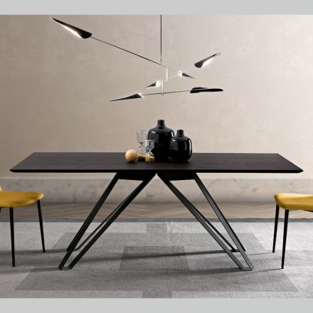 Tavolo in Legno Impiallacciato Frassino Carbone e Metallo Made in Italy - Meluso Viadurini