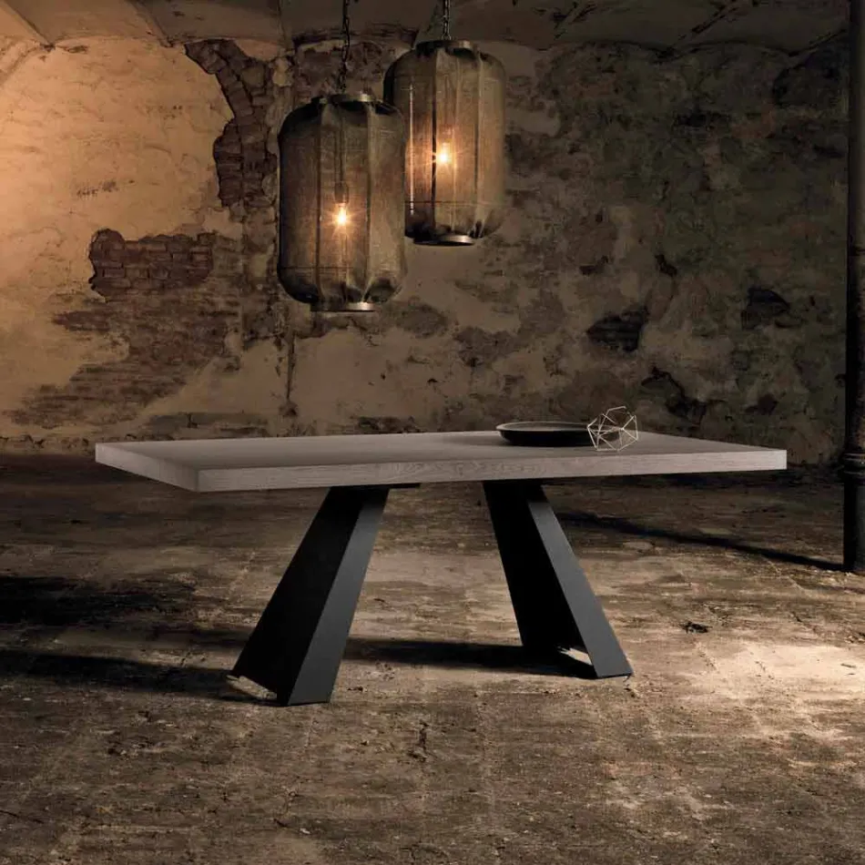 Tavolo in legno rovere nodato moderno prodotto in Italia Zerba Viadurini
