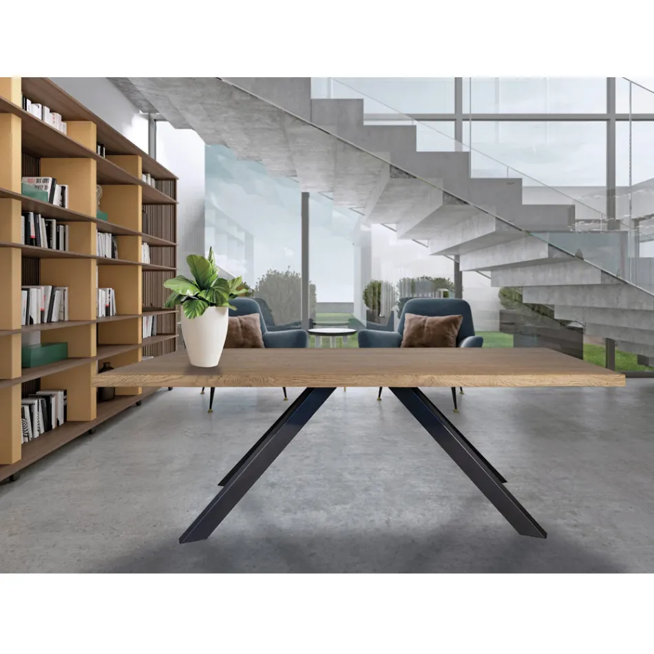 Tavolo in Placcato di Rovere Masellato e Metallo Made in Italy - Seoul Viadurini