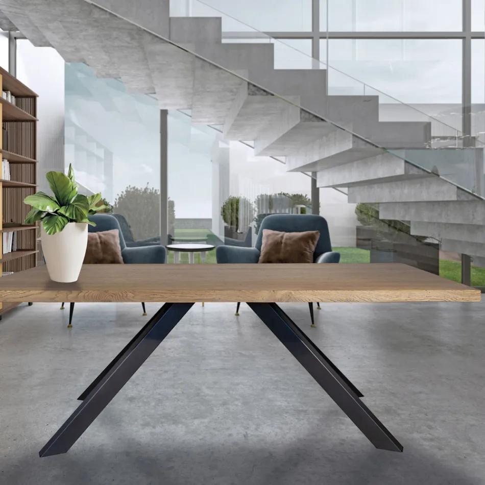 Tavolo in Placcato di Rovere Masellato e Metallo Made in Italy - Seoul Viadurini