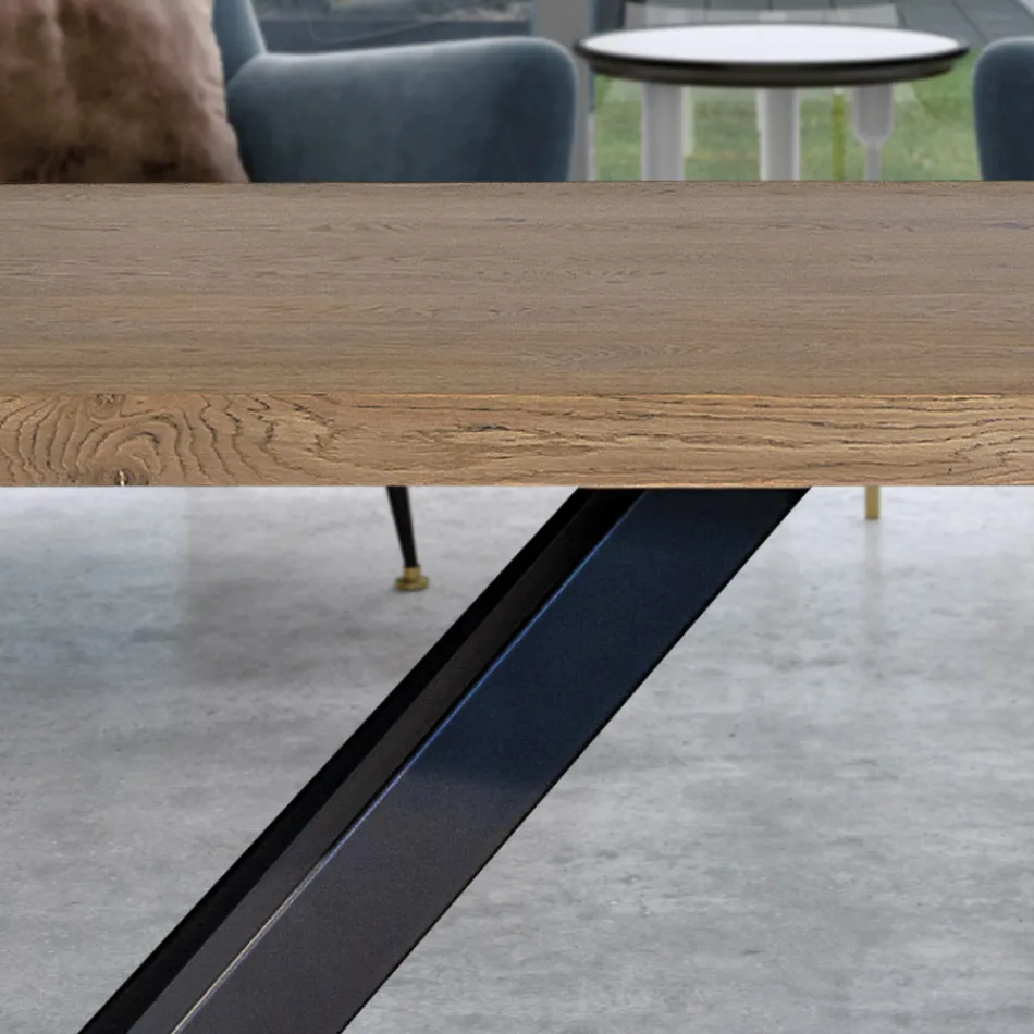 Tavolo in Placcato di Rovere Masellato e Metallo Made in Italy - Seoul Viadurini