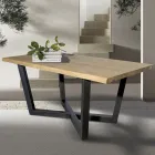 Tavolo in Rovere Nodato con Base in Metallo Color Grigio Ferro Made in Italy - Gonna Viadurini