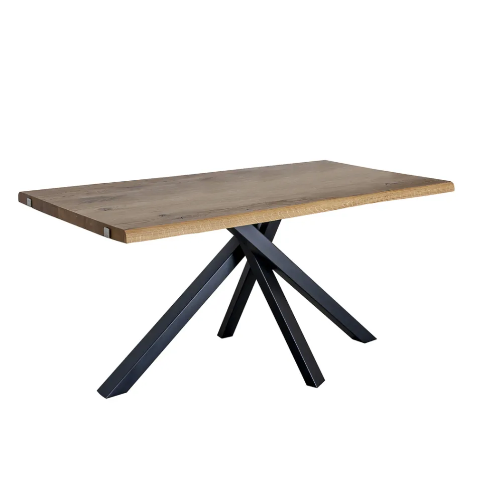 Tavolo in Rovere Nodato con Base in Metallo Made in Italy - Sebastiano Viadurini