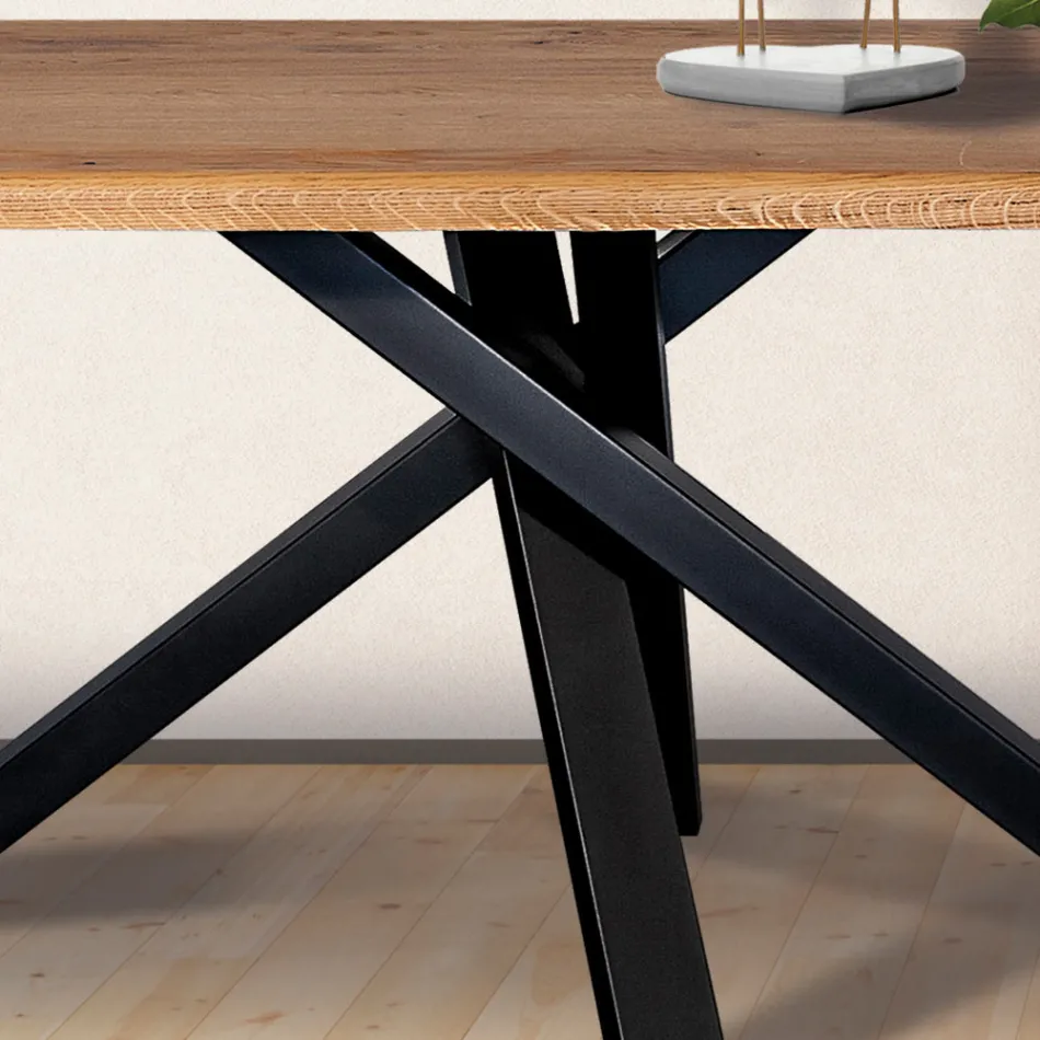 Tavolo in Rovere Nodato con Base in Metallo Made in Italy - Sebastiano Viadurini