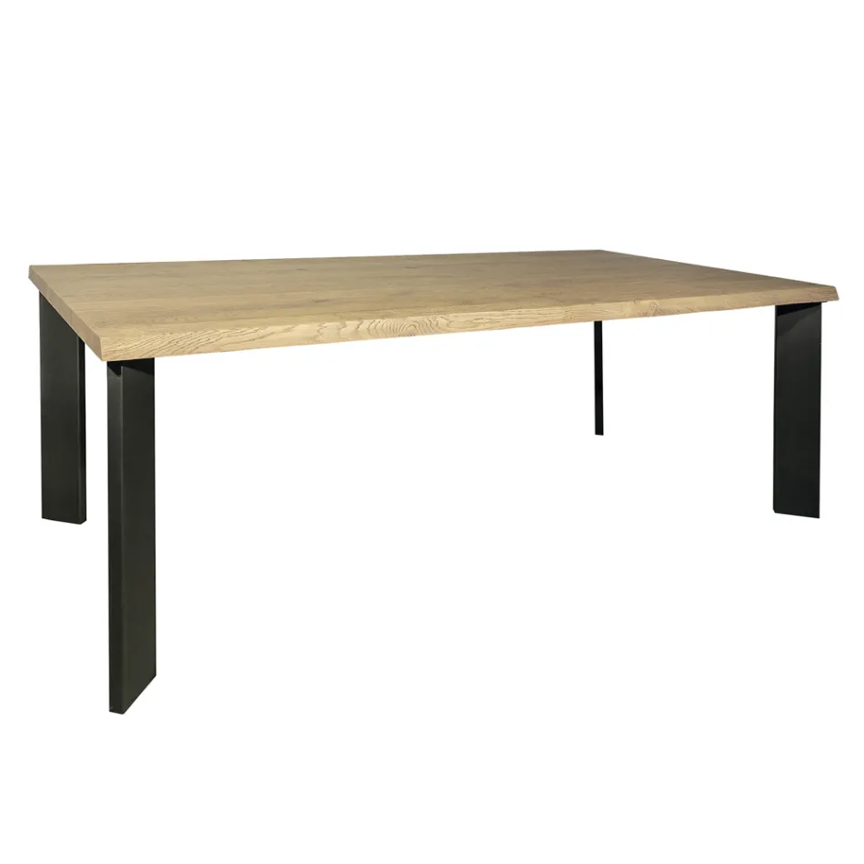 Tavolo in Rovere Nodato Masellato e Gambe in Metallo Made in Italy - Vicente Viadurini