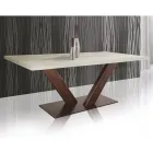 Tavolo in Rovere Placcato Bordo Foglia Squadrato e Metallo Made in Italy - Riad Viadurini