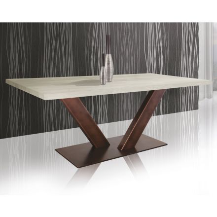 Tavolo in Rovere Placcato Bordo Foglia Squadrato e Metallo Made in Italy - Riad Viadurini
