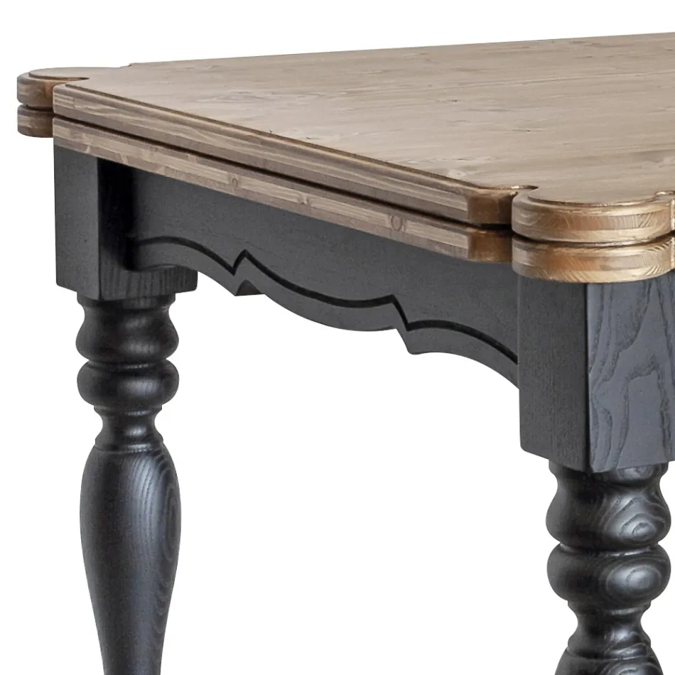 Tavolo Indoor Allungabile in Abete con Angoli Sagomati e Intarsi Made in Italy – Faramir Viadurini