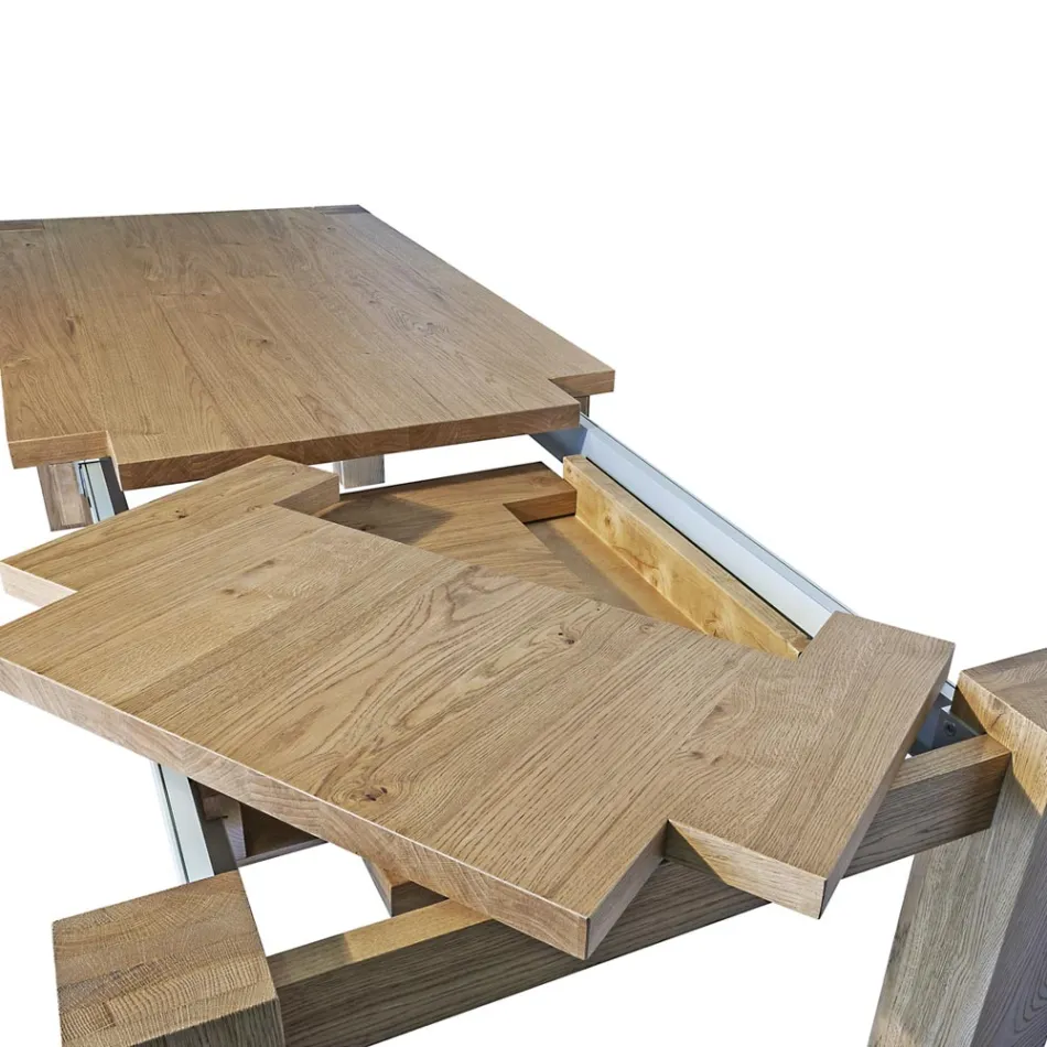 Tavolo Living Allungabile in Placcato di Rovere Nodato Made in Italy – Durin Viadurini