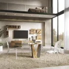 Tavolo Living in Cristallo con Base Legno e Metallo Made in Italy – Dementor Viadurini