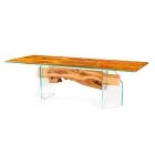 Tavolo moderno in legno di olivo e vetro rettangolare Portofino Viadurini