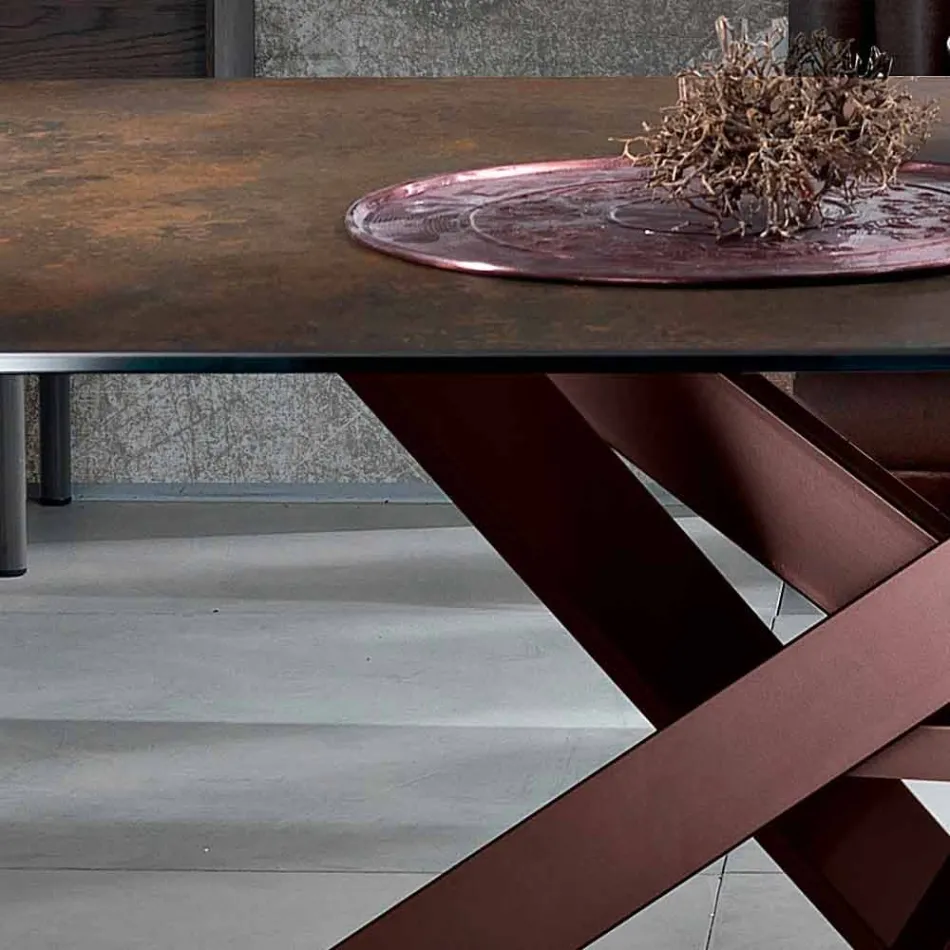 Tavolo moderno in vetroceramica e metallo made in Italy, Dionigi Viadurini