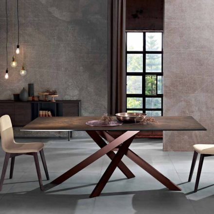 Tavolo moderno in vetroceramica e metallo made in Italy, Dionigi Viadurini
