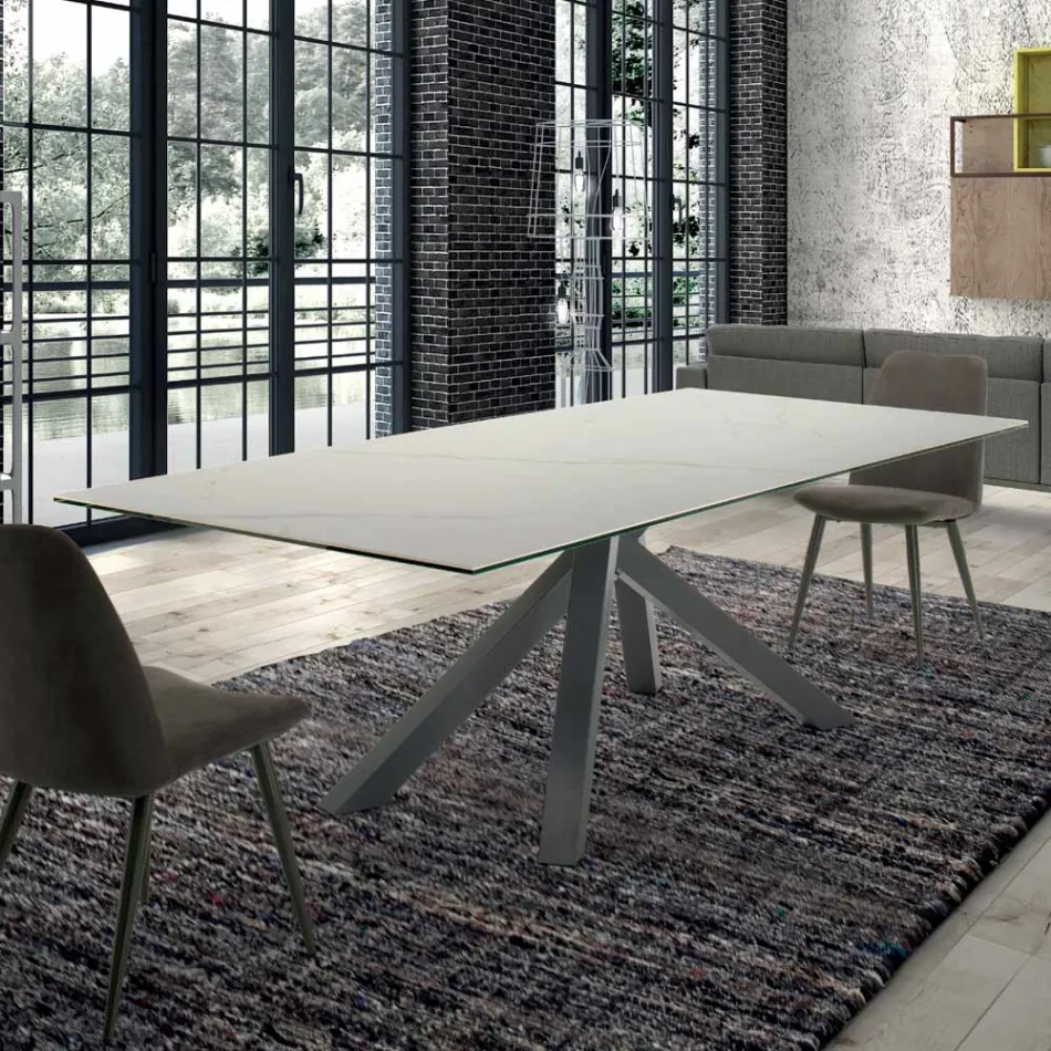 Tavolo Moderno Rettangolare in Ceramica e Acciaio Made in Italy – Settimmio Viadurini