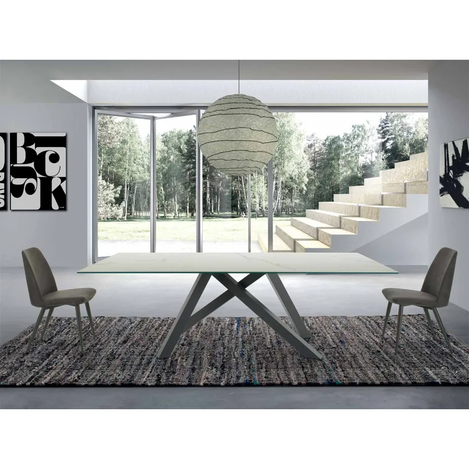 Tavolo Moderno Rettangolare in Ceramica e Acciaio Made in Italy – Settimmio Viadurini