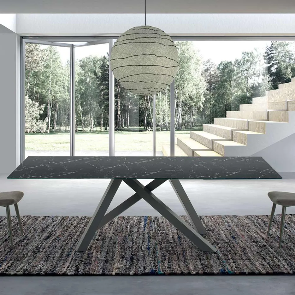 Tavolo Moderno Rettangolare in Ceramica e Acciaio Made in Italy – Settimmio Viadurini