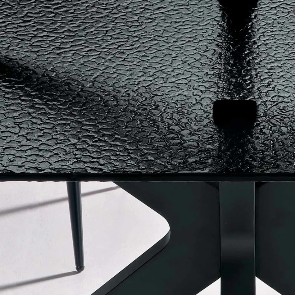 Tavolo Ovale 180x100 cm in Vetro Martellato Fumè e Metallo - Domus Viadurini