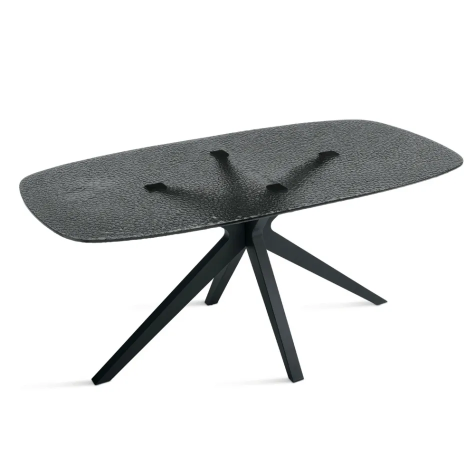 Tavolo Ovale 180x100 cm in Vetro Martellato Fumè e Metallo - Domus Viadurini