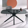 Tavolo Ovale 180x100 cm in Vetro Martellato Fumè e Metallo - Domus