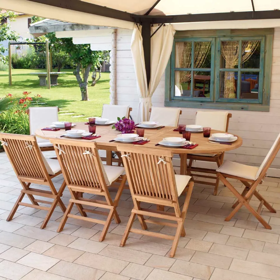 Tavolo Ovale Allungabile a 240 cm da Esterno Realizzato in Teak - Edera Viadurini
