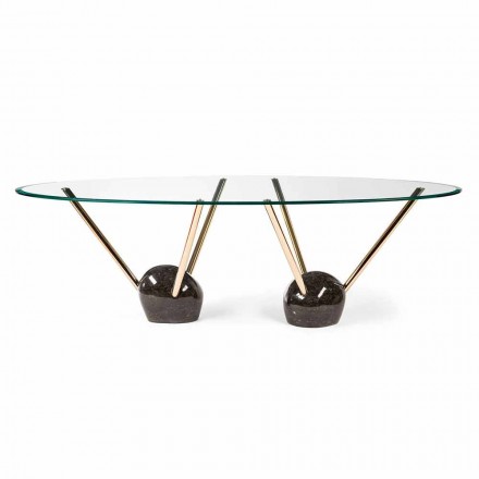 Tavolo ovale di design con piano in vetro 100% Made in Italy Zoe Viadurini