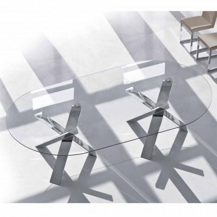 Tavolo ovale di design in cristallo 220x120cm made in Italy Tree Viadurini