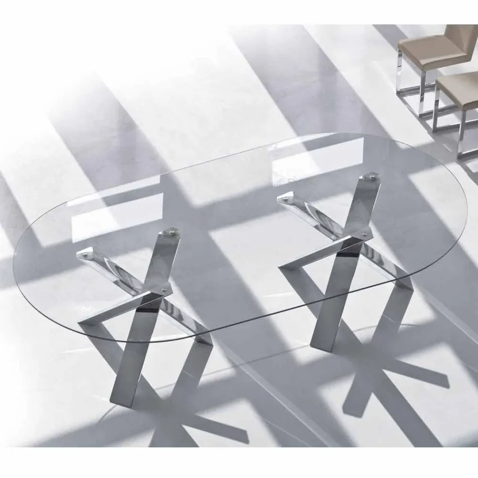 Tavolo ovale di design in cristallo 220x120cm made in Italy Tree Viadurini