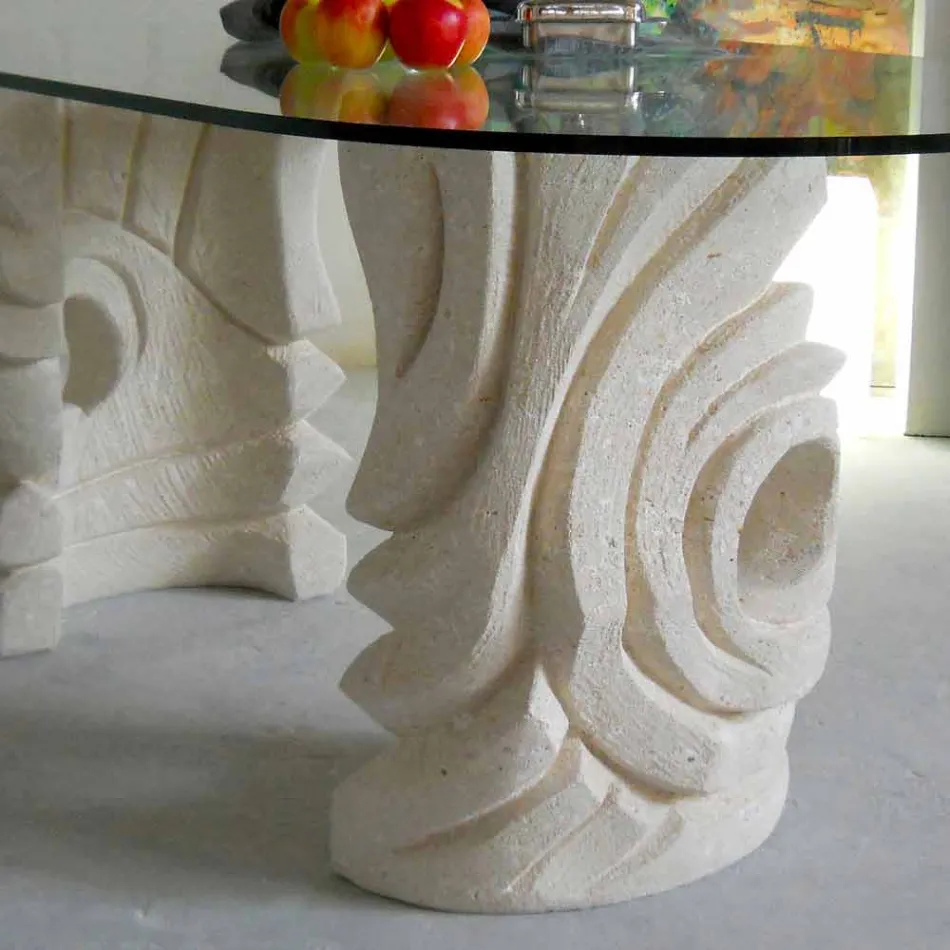 Tavolo ovale di petra con piano in cristallo di design moderno Erinni Viadurini