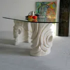 Tavolo ovale di petra con piano in cristallo di design moderno Erinni Viadurini