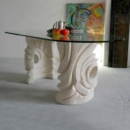 Tavolo ovale di petra con piano in cristallo di design moderno Erinni Viadurini