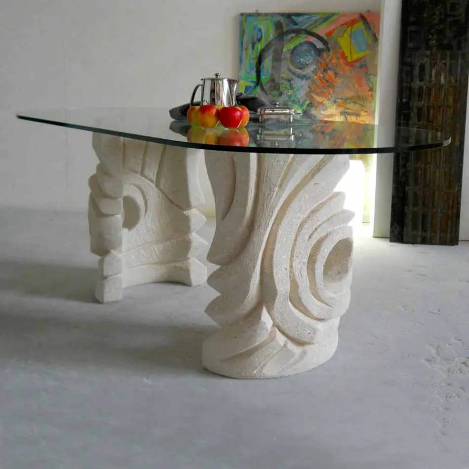 Tavolo ovale di petra con piano in cristallo di design moderno Erinni Viadurini