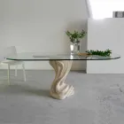 Tavolo ovale in pietra con piano in cristallo dal design moderno Agave Viadurini