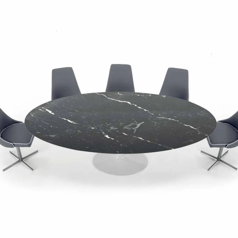 Tavolo Ovale Moderno in Marmo Carrara o Nero Marquinia Made in Italy – Dollars Viadurini