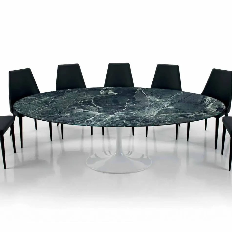 Tavolo Ovale Moderno in Marmo Carrara o Nero Marquinia Made in Italy – Dollars Viadurini