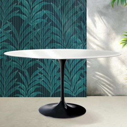 Tavolo Ovale Tulip Saarinen H 74 cm in Ceramica Florim Bianco Lucido - Scarlet Viadurini