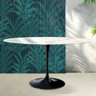 Tavolo Ovale Tulip Saarinen H 74 cm in Ceramica Florim Statuario Lucido - Scarlet Viadurini