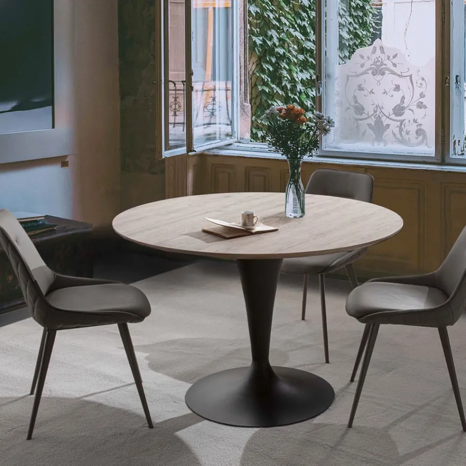 Tavolo per Sala da Pranzo con Piano Rotondo Allungabile Fino a 170 cm - Moreno Viadurini
