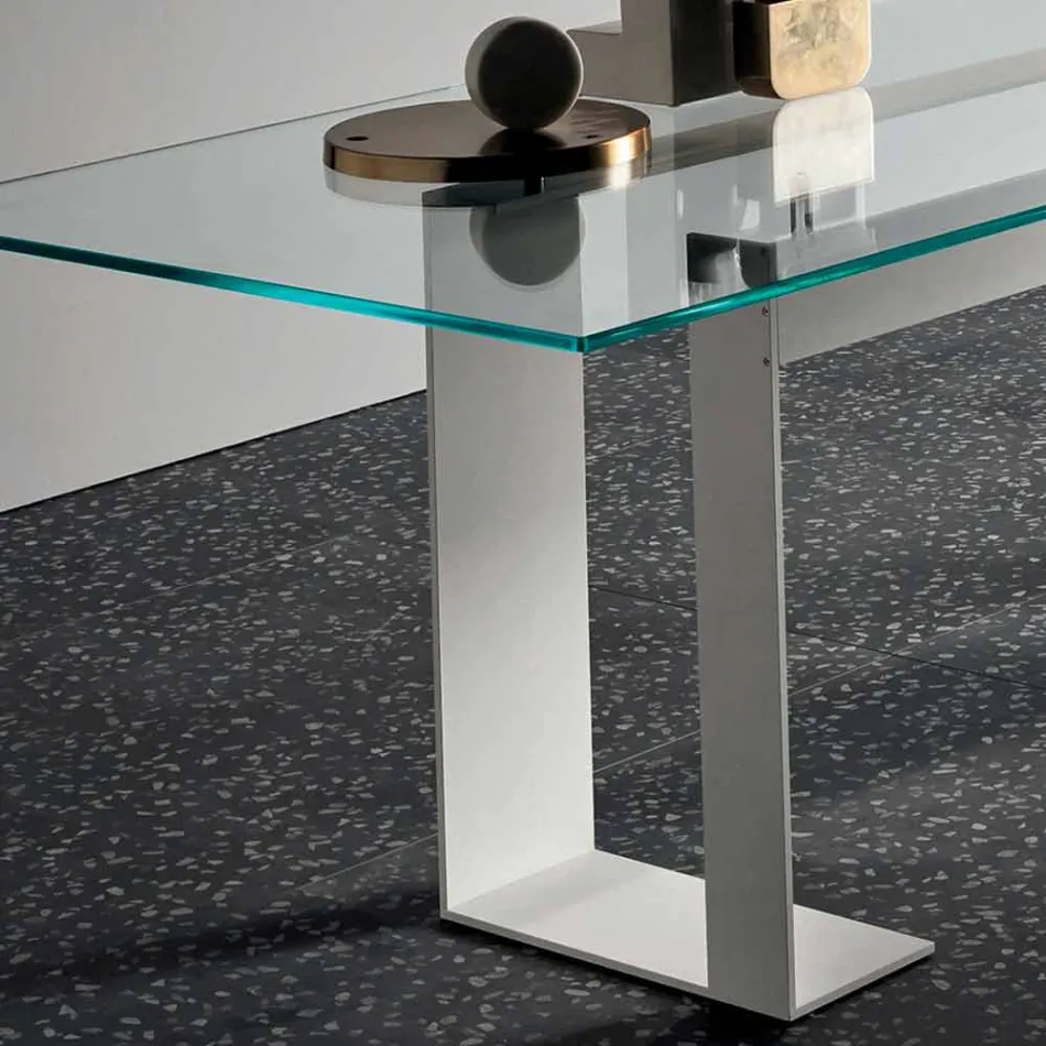 Tavolo Piano in Vetro Extrachiaro e Gambe Metallo 3 Finiture 4 Misure - Speck Viadurini