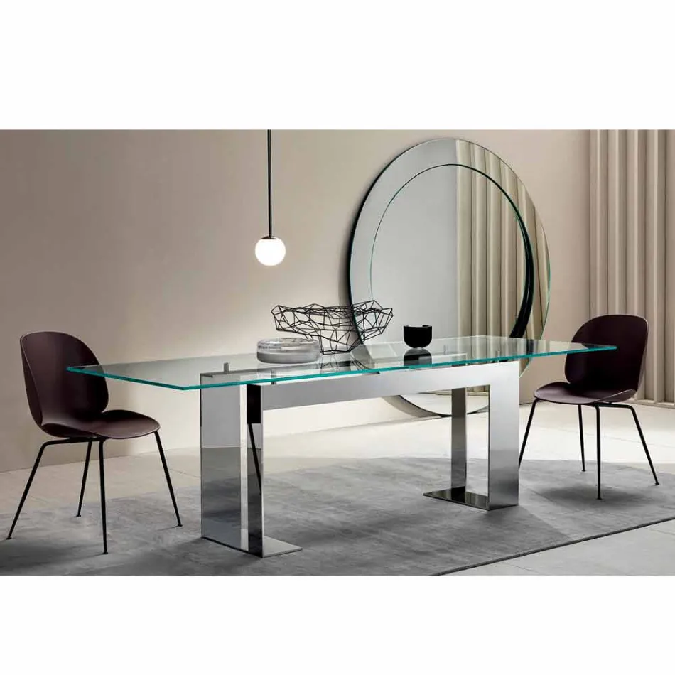 Tavolo Piano in Vetro Extrachiaro e Gambe Metallo 3 Finiture 4 Misure - Speck Viadurini