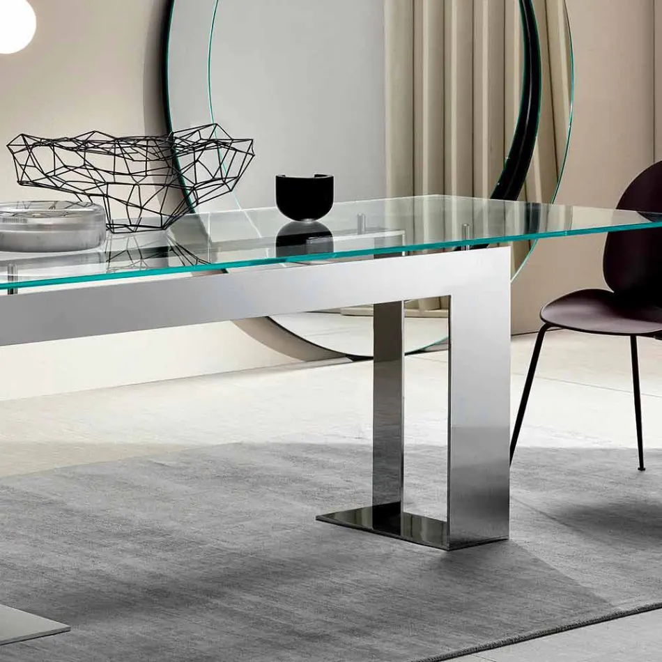 Tavolo Piano in Vetro Extrachiaro e Gambe Metallo 3 Finiture 4 Misure - Speck Viadurini