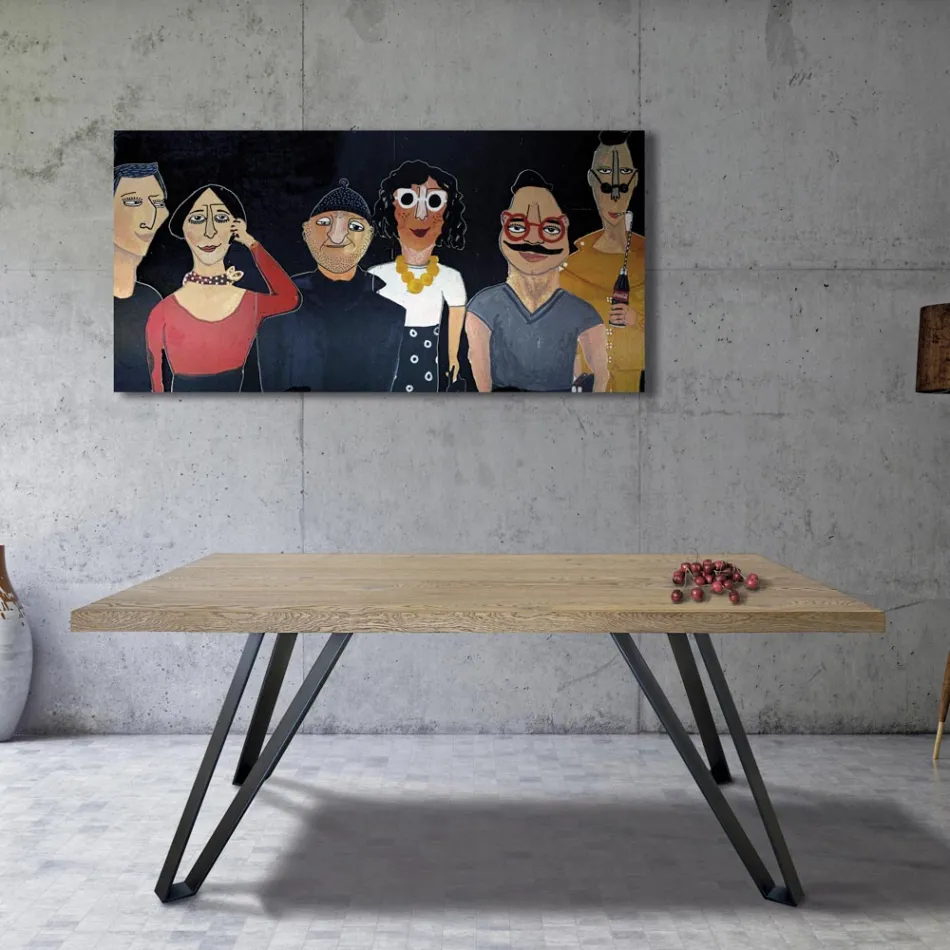 Tavolo Placcato in Rovere Nodato Masellato e Metallo Made in Italy - Luanda Viadurini