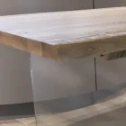 Tavolo Placcato Rovere Massello e Base in Cristallo Made in Italy - Noelia Viadurini