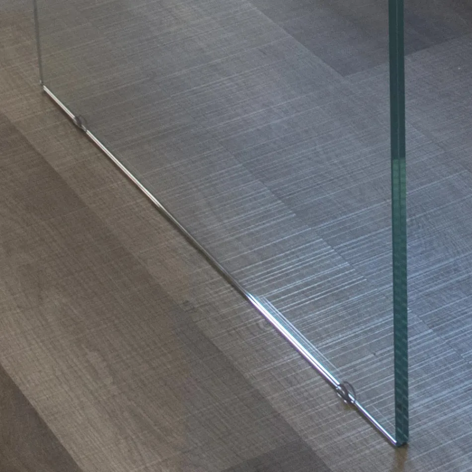 Tavolo Placcato Rovere Massello e Base in Cristallo Made in Italy - Noelia Viadurini