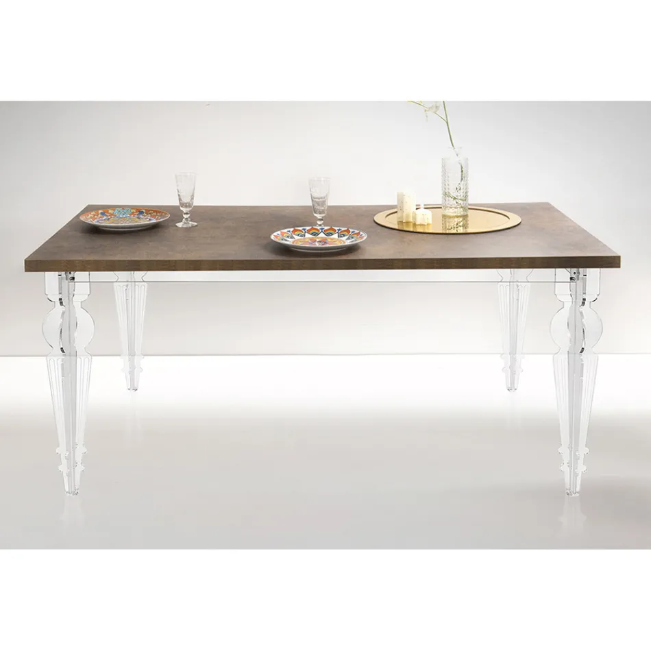 Tavolo Pranzo Allungabile a 255 cm in Plexiglass e Legno Made in Italy - Francoise Viadurini